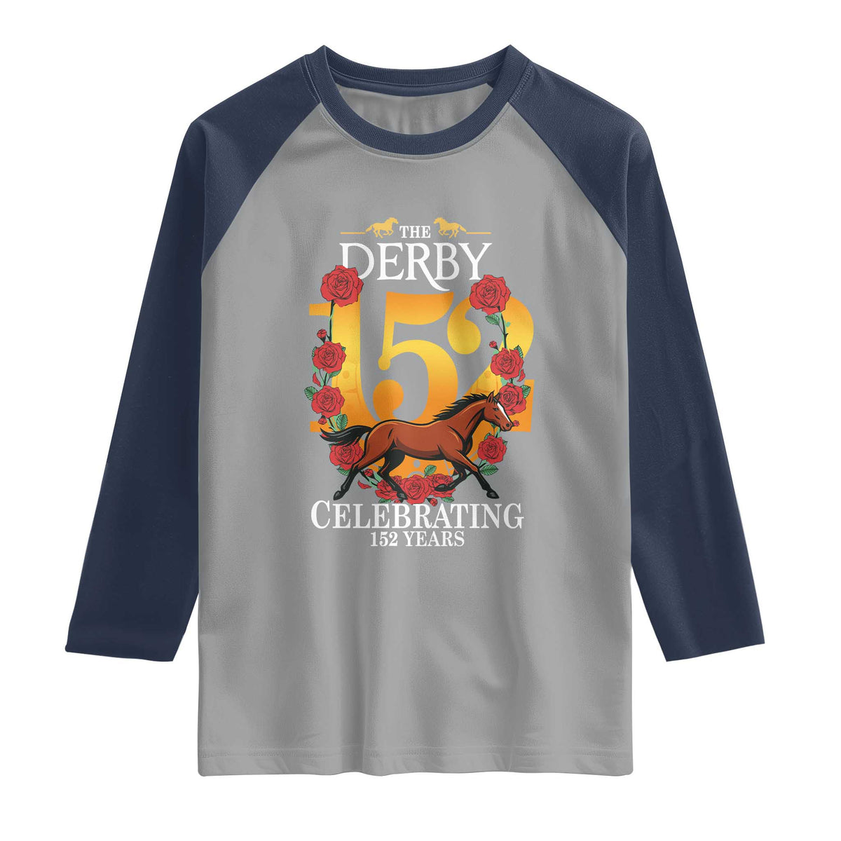 Celebrating 152 Years Horse Racing Anniversary Horseshoe Graphic Raglan Shirt Elegant Run Lucky Charm Floral 152nd Anniversary