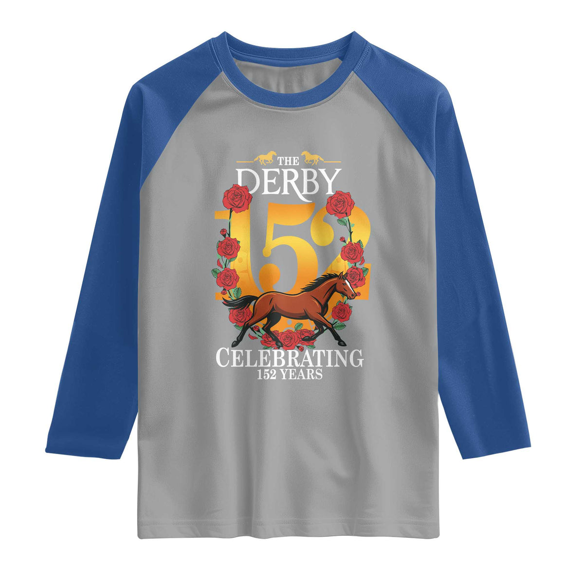 Celebrating 152 Years Horse Racing Anniversary Horseshoe Graphic Raglan Shirt Elegant Run Lucky Charm Floral 152nd Anniversary