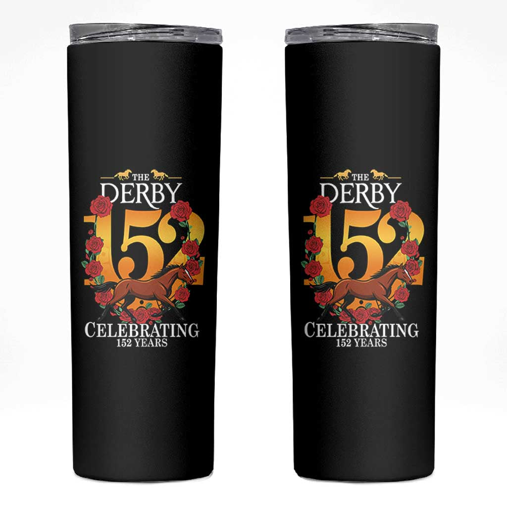 Celebrating 152 Years Horse Racing Anniversary Horseshoe Graphic Skinny Tumbler Elegant Run Lucky Charm Floral 152nd Anniversary