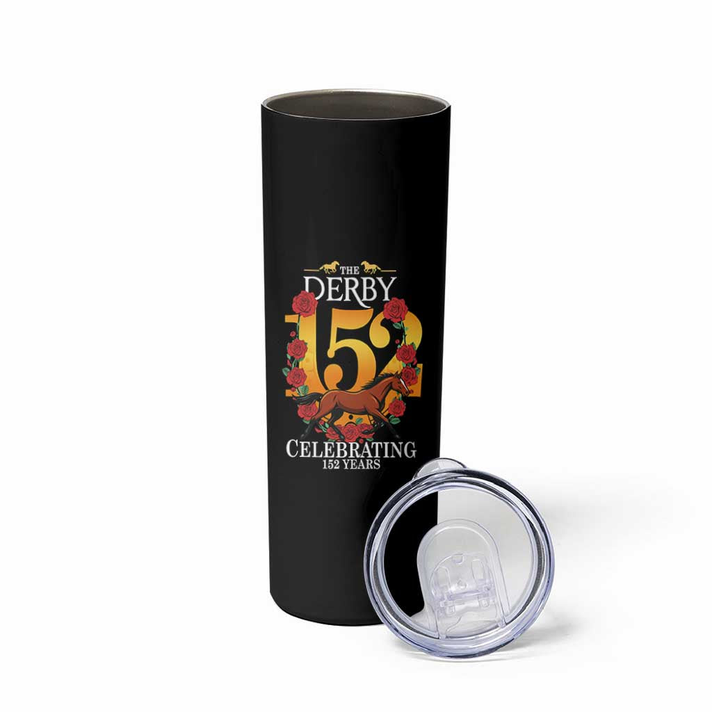 Celebrating 152 Years Horse Racing Anniversary Horseshoe Graphic Skinny Tumbler Elegant Run Lucky Charm Floral 152nd Anniversary