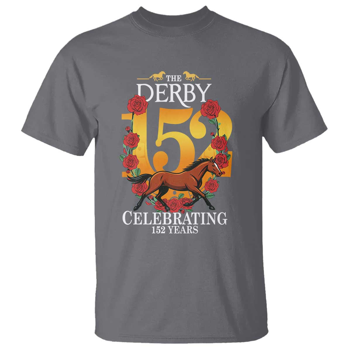 Celebrating 152 Years Horse Racing Anniversary Horseshoe Graphic T Shirt Elegant Run Lucky Charm Floral 152nd Anniversary