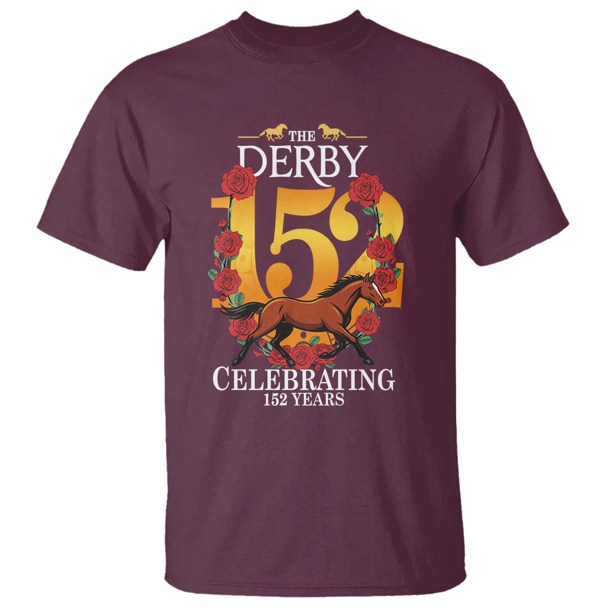 Celebrating 152 Years Horse Racing Anniversary Horseshoe Graphic T Shirt Elegant Run Lucky Charm Floral 152nd Anniversary