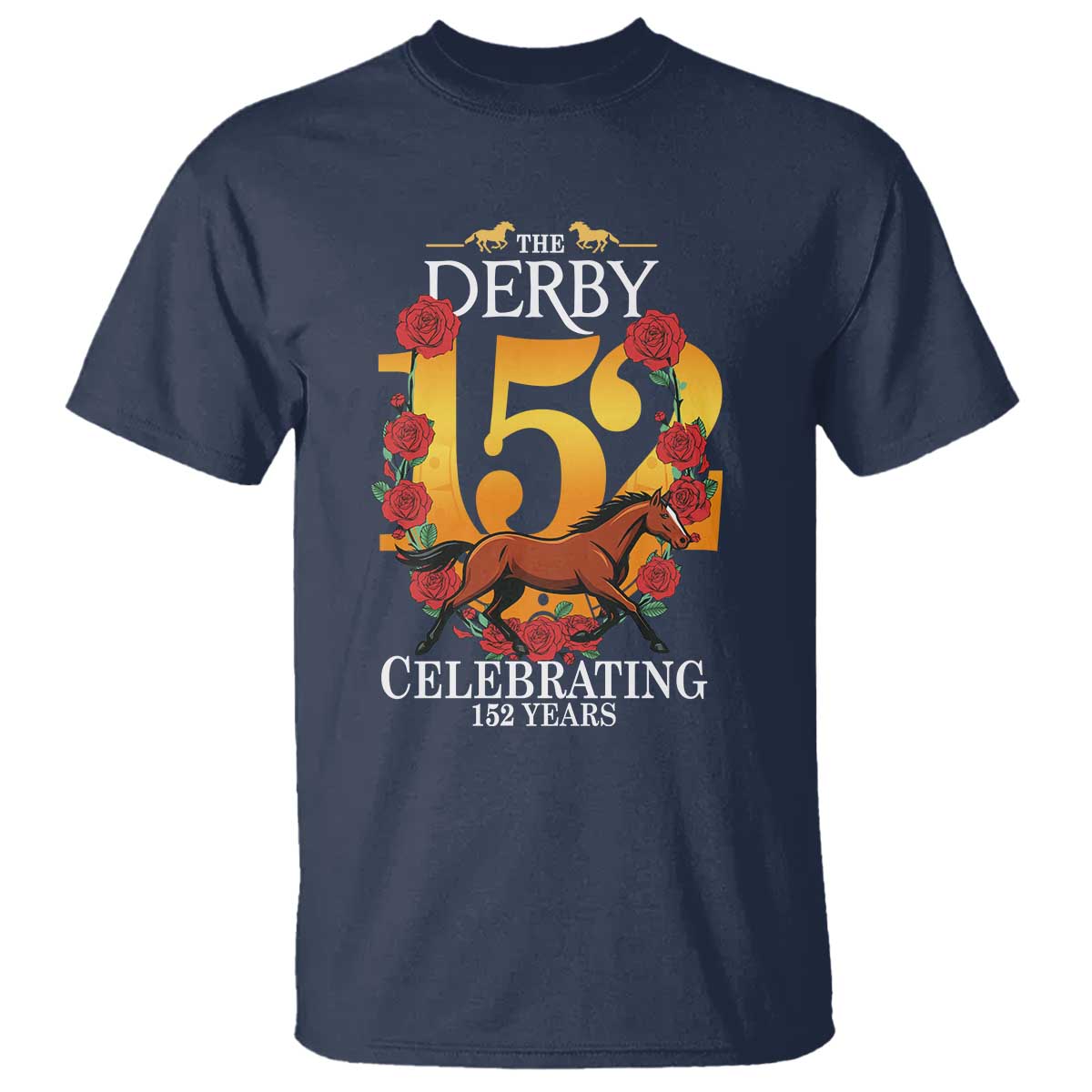 Celebrating 152 Years Horse Racing Anniversary Horseshoe Graphic T Shirt Elegant Run Lucky Charm Floral 152nd Anniversary