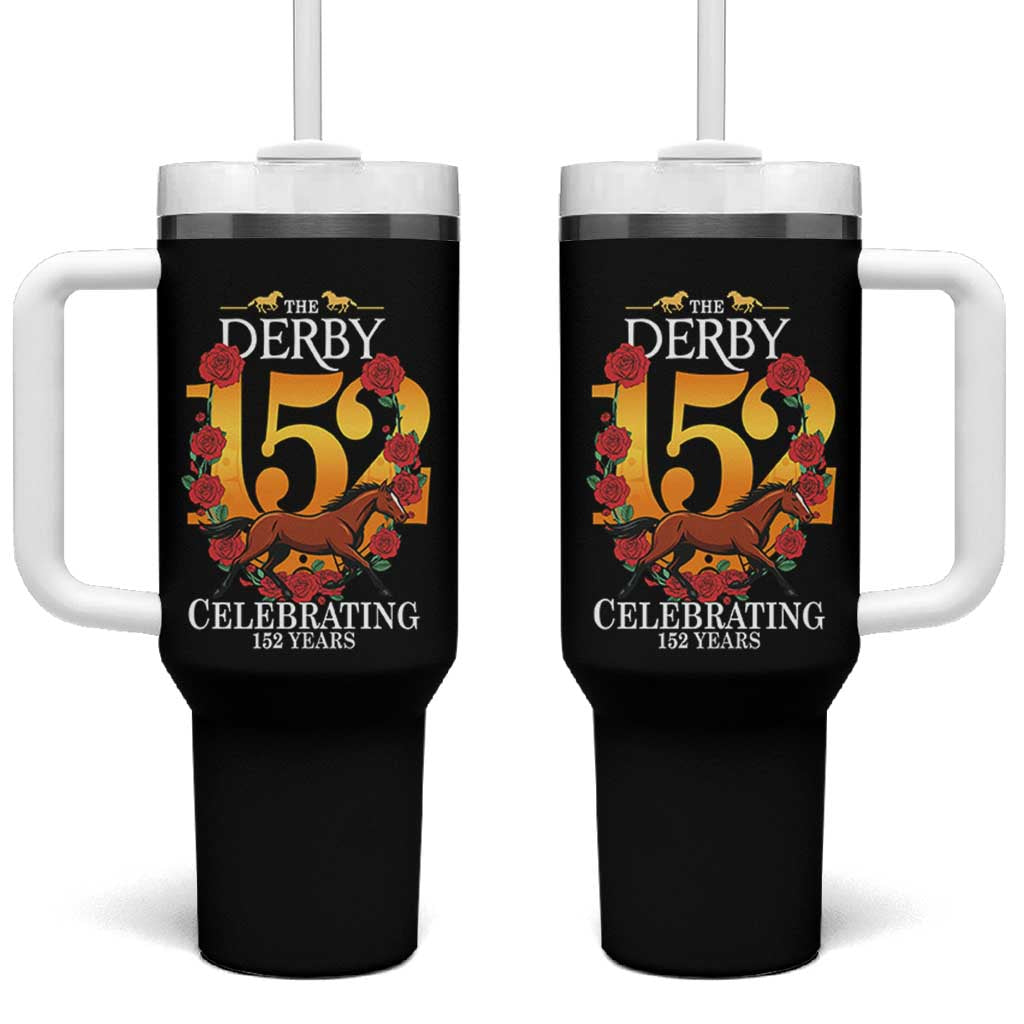 Celebrating 152 Years Horse Racing Anniversary Horseshoe Graphic Tumbler With Handle Elegant Run Lucky Charm Floral 152nd Anniversary