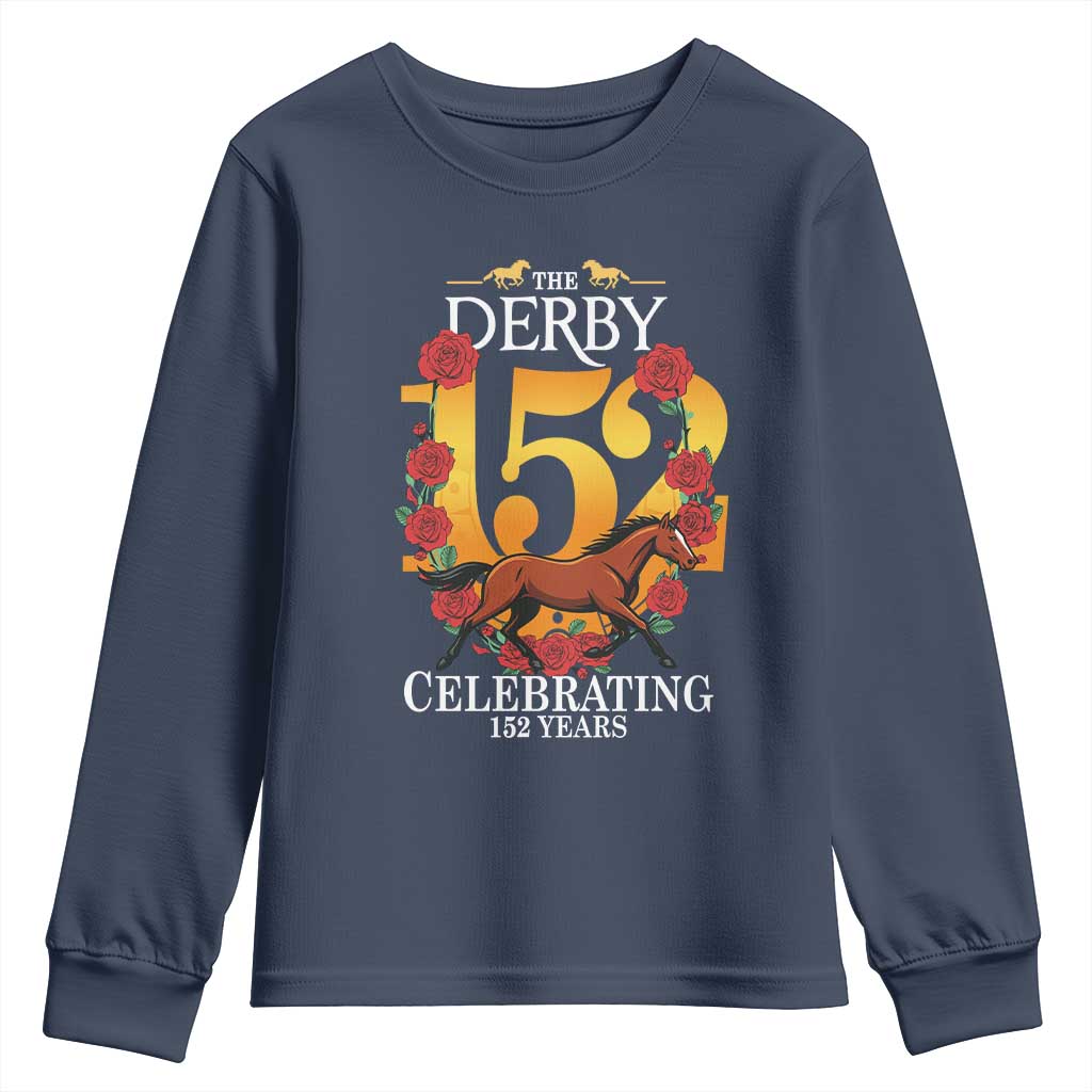 Celebrating 152 Years Horse Racing Anniversary Horseshoe Graphic Youth Sweatshirt Elegant Run Lucky Charm Floral 152nd Anniversary