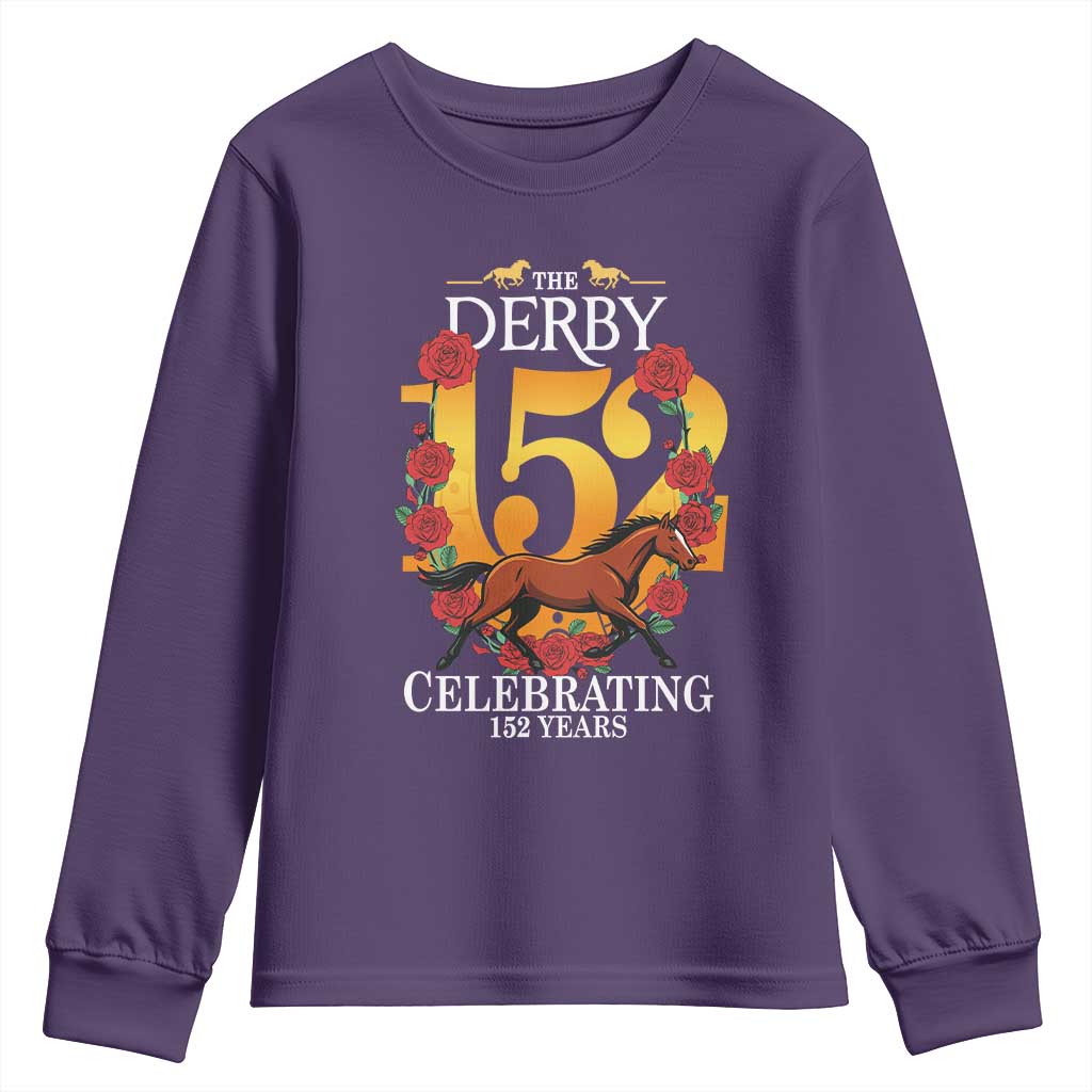 Celebrating 152 Years Horse Racing Anniversary Horseshoe Graphic Youth Sweatshirt Elegant Run Lucky Charm Floral 152nd Anniversary