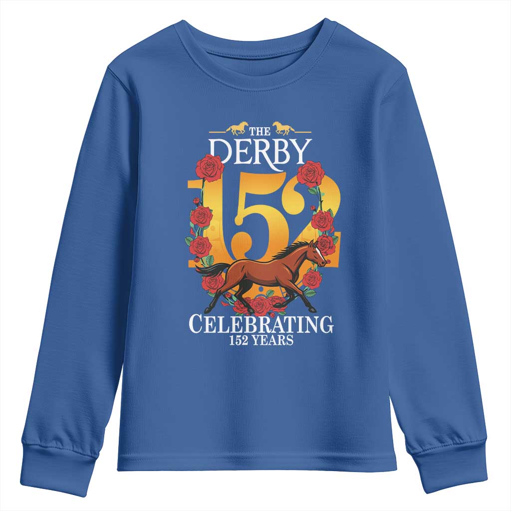 Celebrating 152 Years Horse Racing Anniversary Horseshoe Graphic Youth Sweatshirt Elegant Run Lucky Charm Floral 152nd Anniversary
