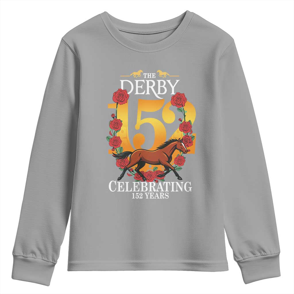 Celebrating 152 Years Horse Racing Anniversary Horseshoe Graphic Youth Sweatshirt Elegant Run Lucky Charm Floral 152nd Anniversary