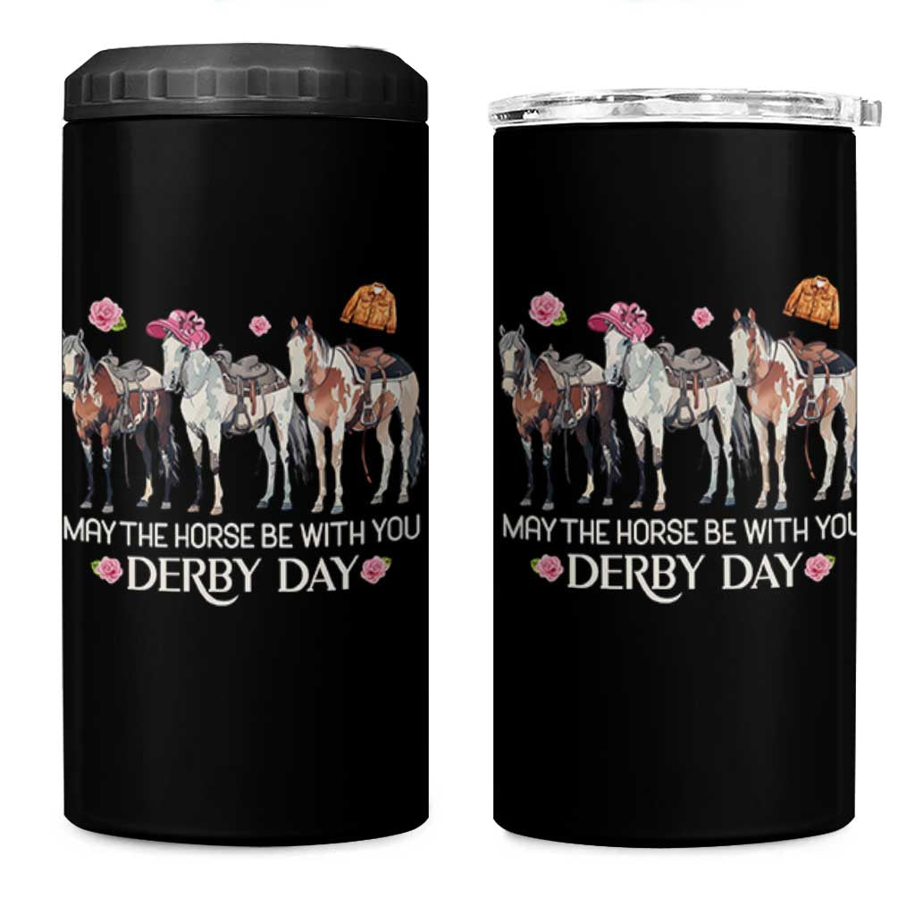 May The Horse Be With You Derby Day 2026 4 in 1 Can Cooler Tumbler Funny Horse Racing Triple Horse Equestrian Graphic