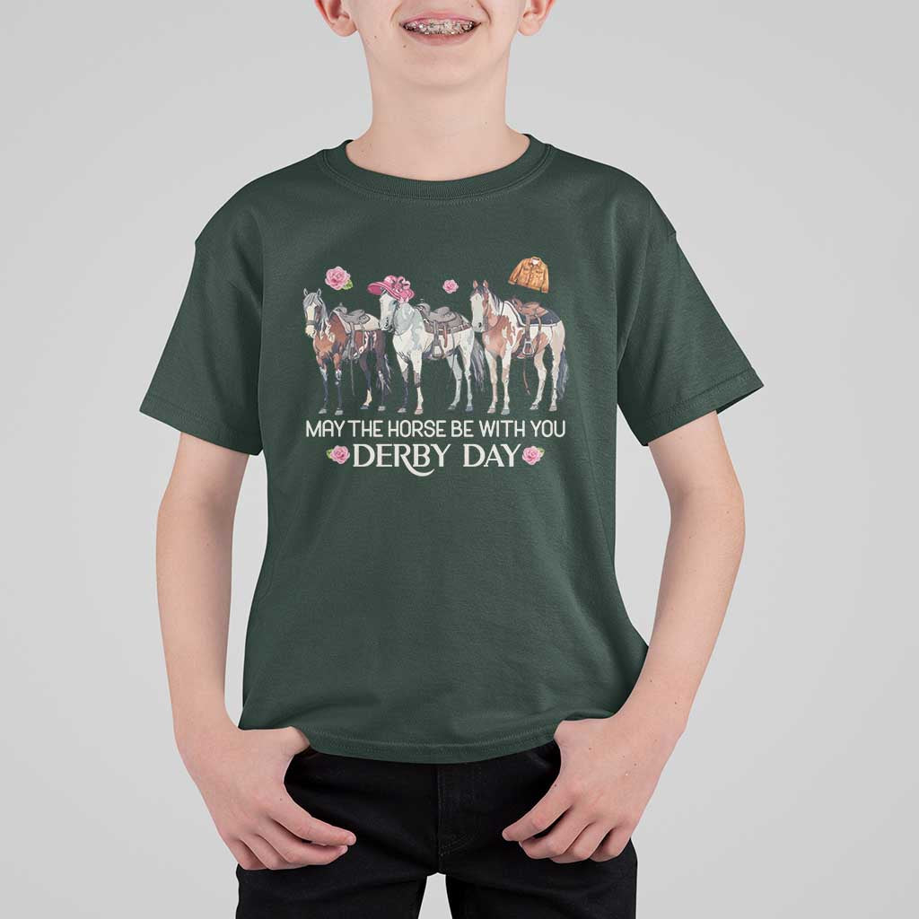 May The Horse Be With You Derby Day 2026 T Shirt For Kid Funny Horse Racing Triple Horse Equestrian Graphic