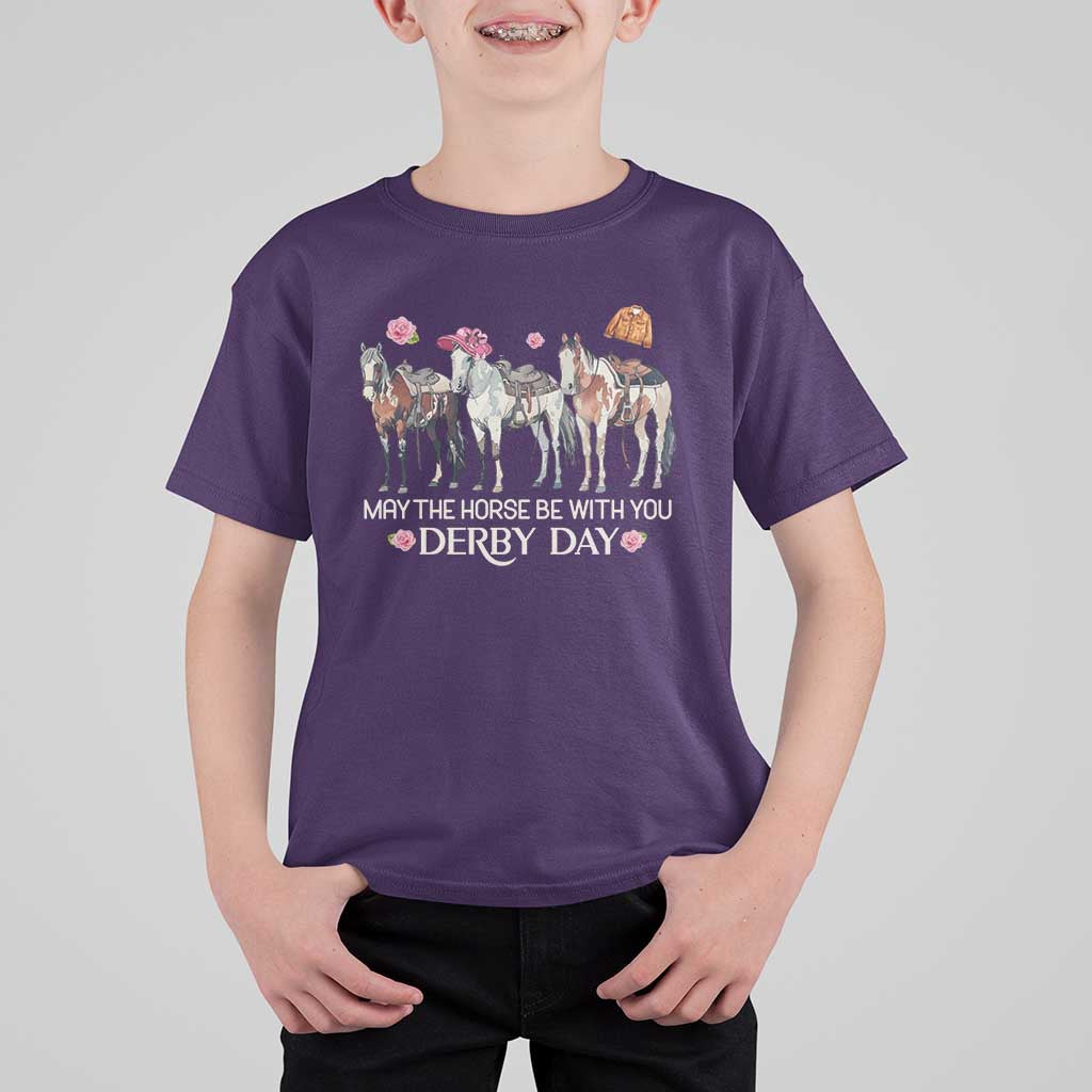 May The Horse Be With You Derby Day 2026 T Shirt For Kid Funny Horse Racing Triple Horse Equestrian Graphic