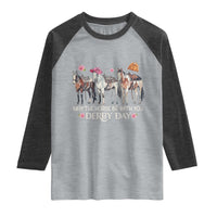 May The Horse Be With You Derby Day 2026 Raglan Shirt Funny Horse Racing Triple Horse Equestrian Graphic