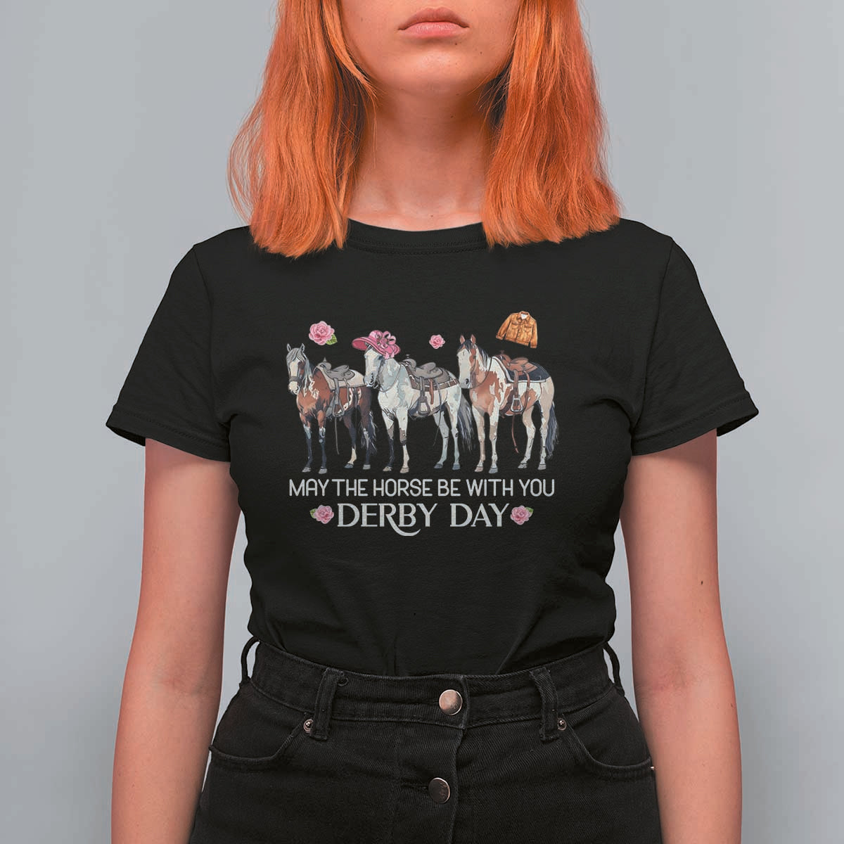 May The Horse Be With You Derby Day 2026 T Shirt For Women Funny Horse Racing Triple Horse Equestrian Graphic