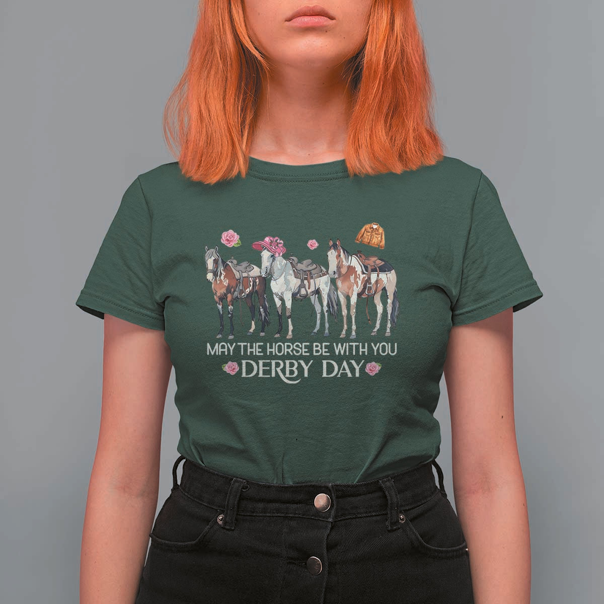 May The Horse Be With You Derby Day 2026 T Shirt For Women Funny Horse Racing Triple Horse Equestrian Graphic