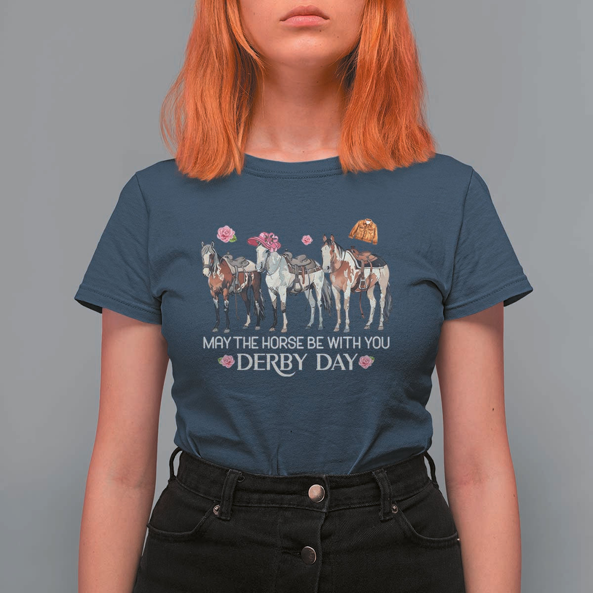 May The Horse Be With You Derby Day 2026 T Shirt For Women Funny Horse Racing Triple Horse Equestrian Graphic