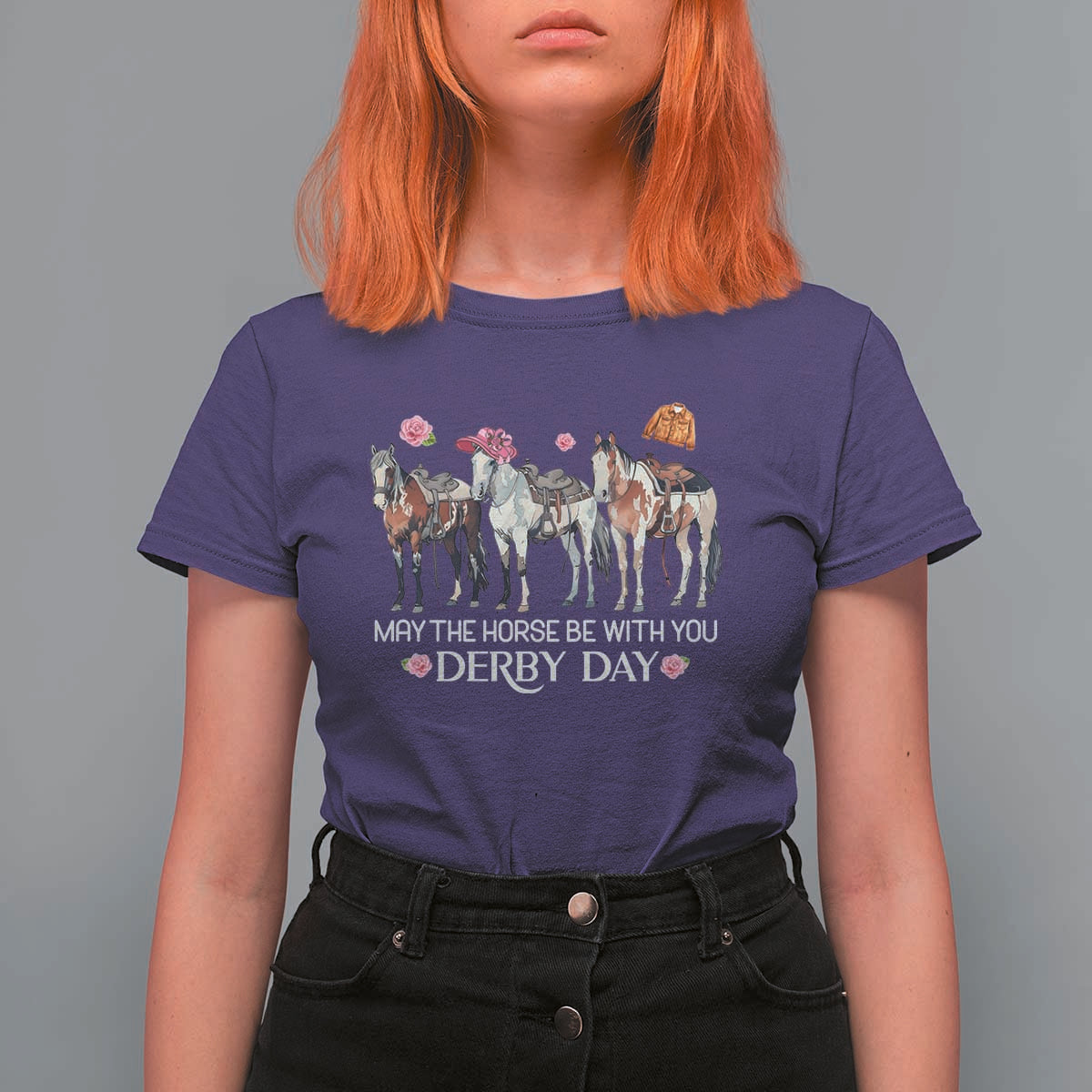May The Horse Be With You Derby Day 2026 T Shirt For Women Funny Horse Racing Triple Horse Equestrian Graphic
