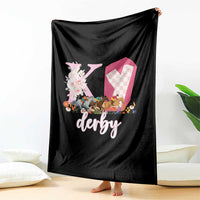Retro Floral KY Horse Racing Graphic Throw Blanket Pink Gingham Southern Belle Derby Day Aesthetic