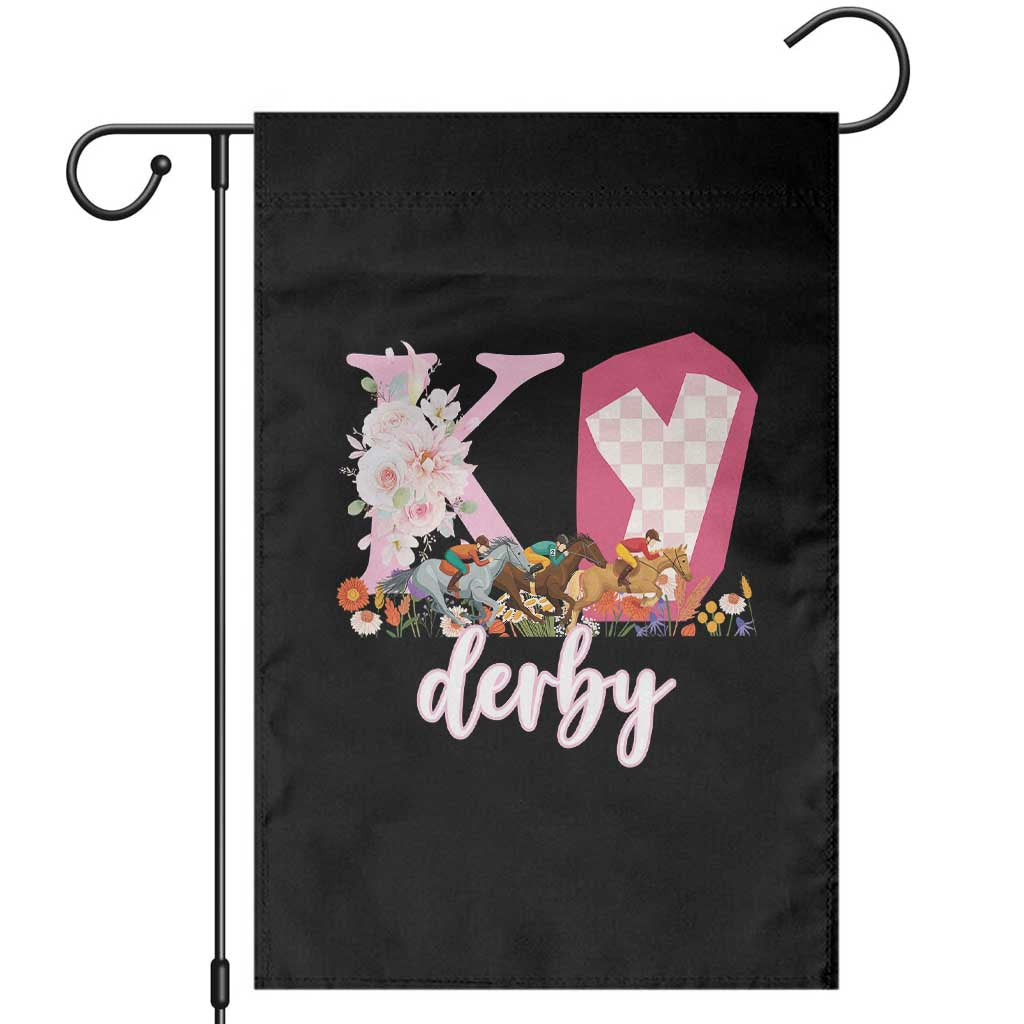 Retro Floral KY Horse Racing Graphic Garden Flag Pink Gingham Southern Belle Derby Day Aesthetic
