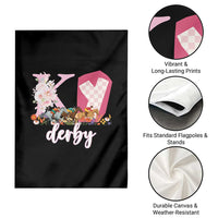 Retro Floral KY Horse Racing Graphic Garden Flag Pink Gingham Southern Belle Derby Day Aesthetic