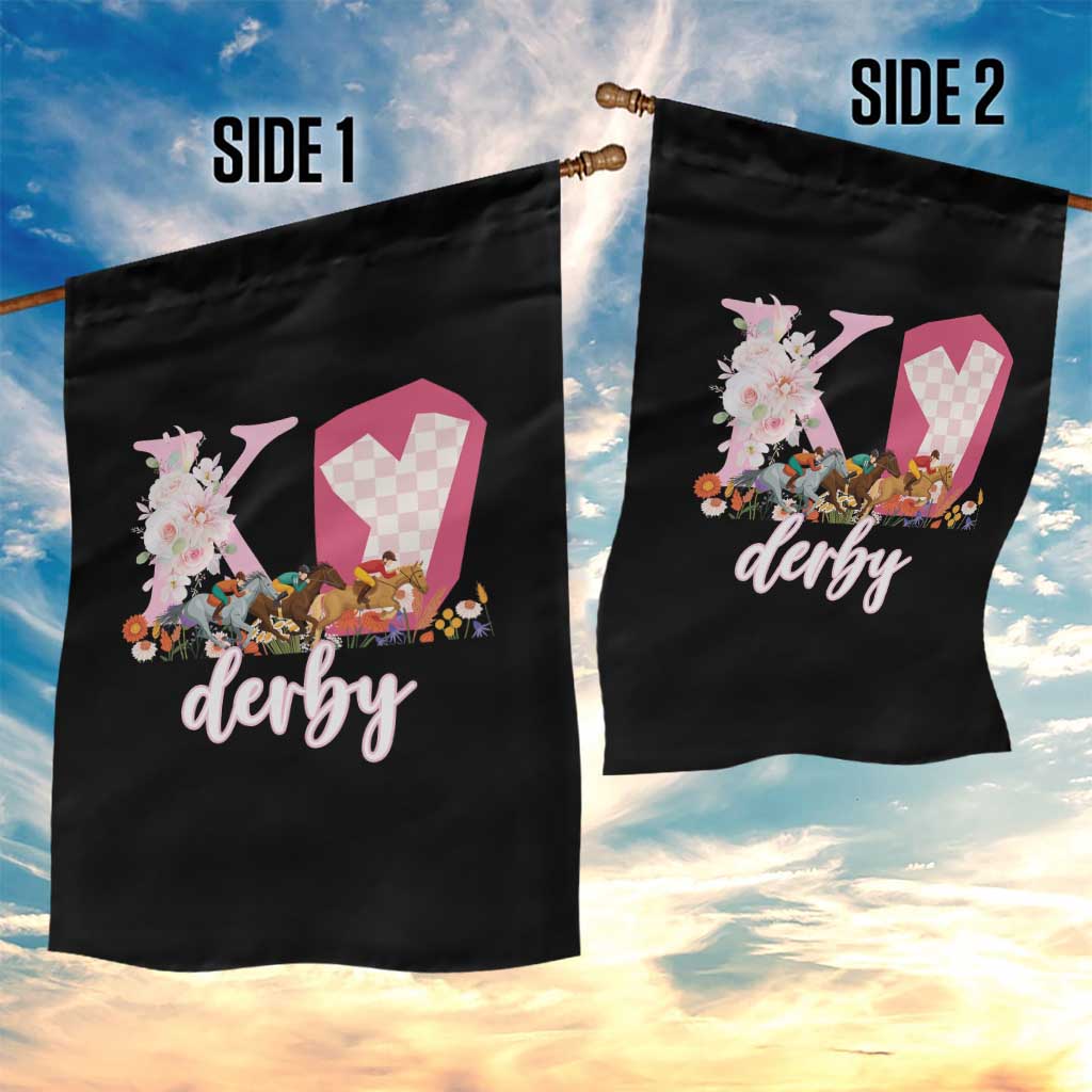 Retro Floral KY Horse Racing Graphic Garden Flag Pink Gingham Southern Belle Derby Day Aesthetic