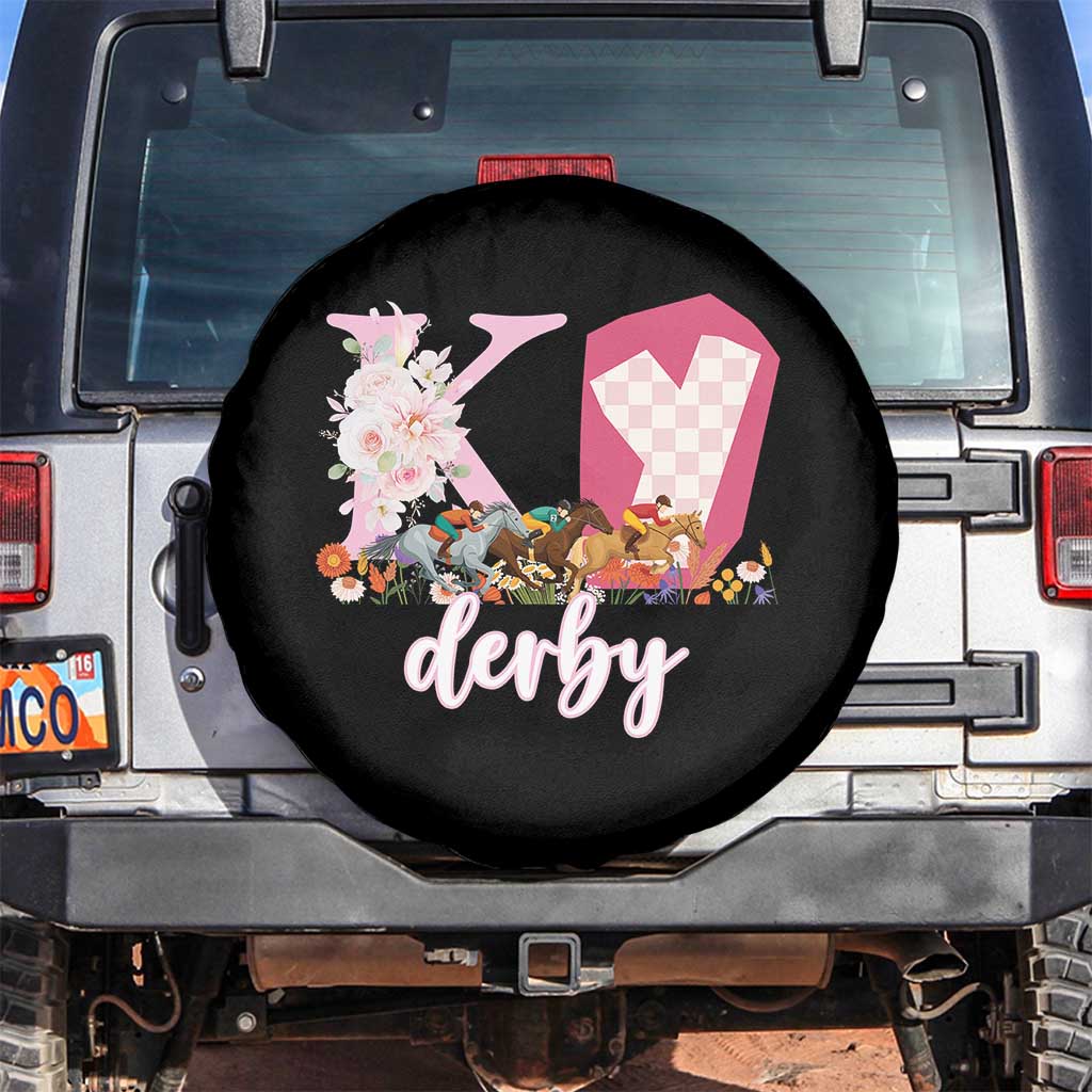 Retro Floral KY Horse Racing Graphic Spare Tire Cover Pink Gingham Southern Belle Derby Day Aesthetic