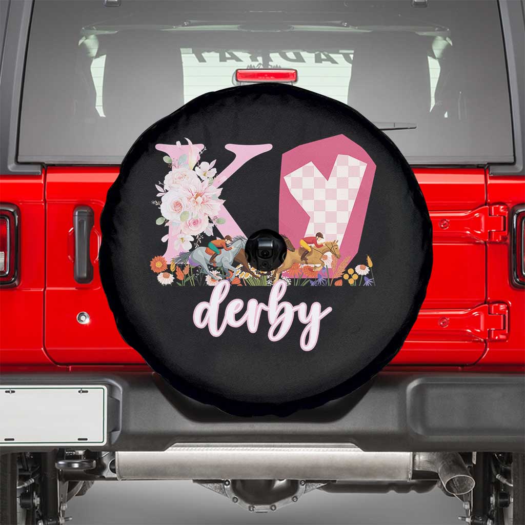 Retro Floral KY Horse Racing Graphic Spare Tire Cover Pink Gingham Southern Belle Derby Day Aesthetic