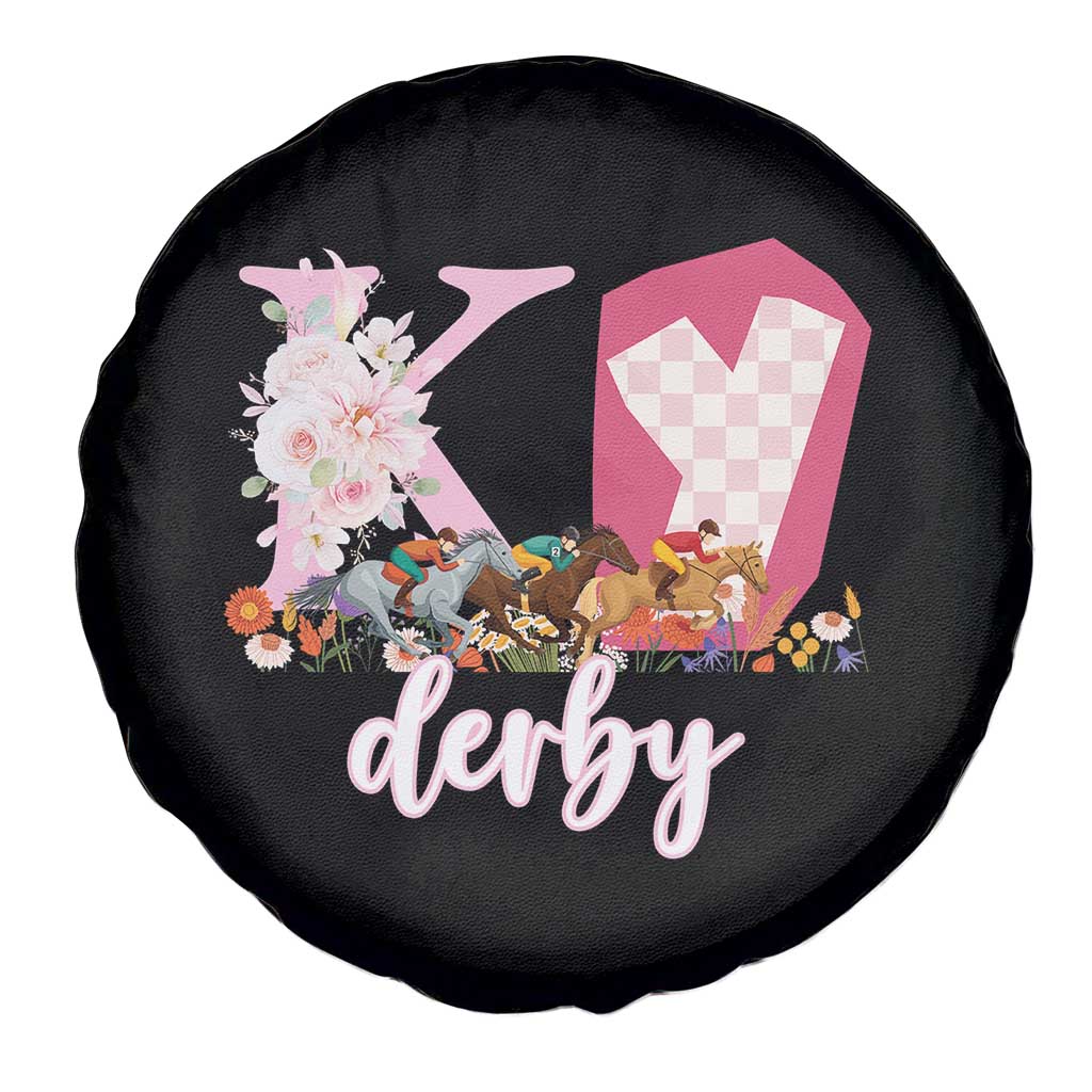 Retro Floral KY Horse Racing Graphic Spare Tire Cover Pink Gingham Southern Belle Derby Day Aesthetic