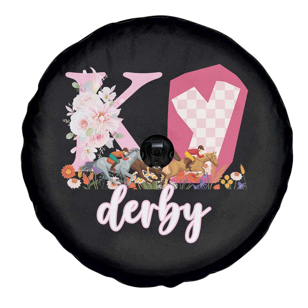 Retro Floral KY Horse Racing Graphic Spare Tire Cover Pink Gingham Southern Belle Derby Day Aesthetic