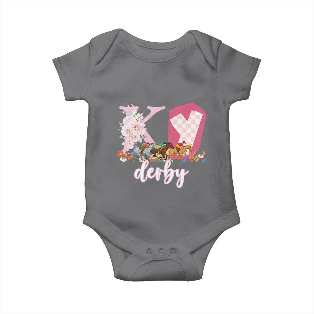 Retro Floral KY Horse Racing Graphic Baby Onesie Pink Gingham Southern Belle Derby Day Aesthetic