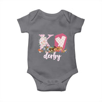 Retro Floral KY Horse Racing Graphic Baby Onesie Pink Gingham Southern Belle Derby Day Aesthetic