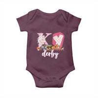 Retro Floral KY Horse Racing Graphic Baby Onesie Pink Gingham Southern Belle Derby Day Aesthetic