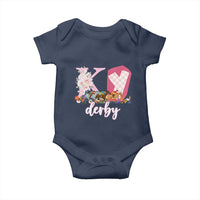 Retro Floral KY Horse Racing Graphic Baby Onesie Pink Gingham Southern Belle Derby Day Aesthetic