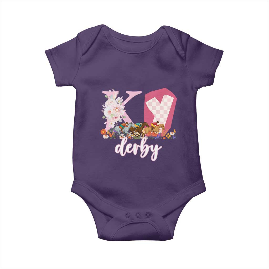 Retro Floral KY Horse Racing Graphic Baby Onesie Pink Gingham Southern Belle Derby Day Aesthetic