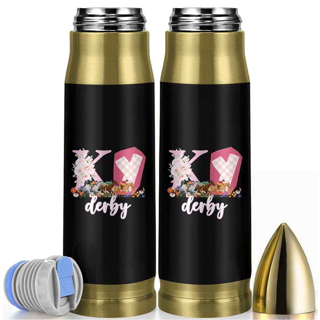 Retro Floral KY Horse Racing Graphic Bullet Tumbler Pink Gingham Southern Belle Derby Day Aesthetic