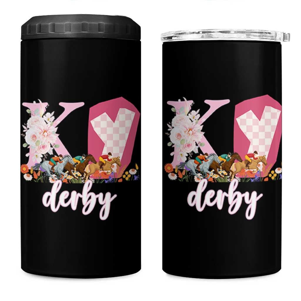 Retro Floral KY Horse Racing Graphic 4 in 1 Can Cooler Tumbler Pink Gingham Southern Belle Derby Day Aesthetic
