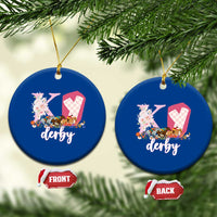 Retro Floral KY Horse Racing Graphic Ceramic Ornament Pink Gingham Southern Belle Derby Day Aesthetic