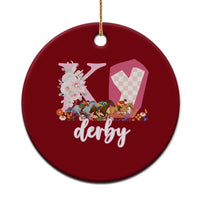 Retro Floral KY Horse Racing Graphic Ceramic Ornament Pink Gingham Southern Belle Derby Day Aesthetic