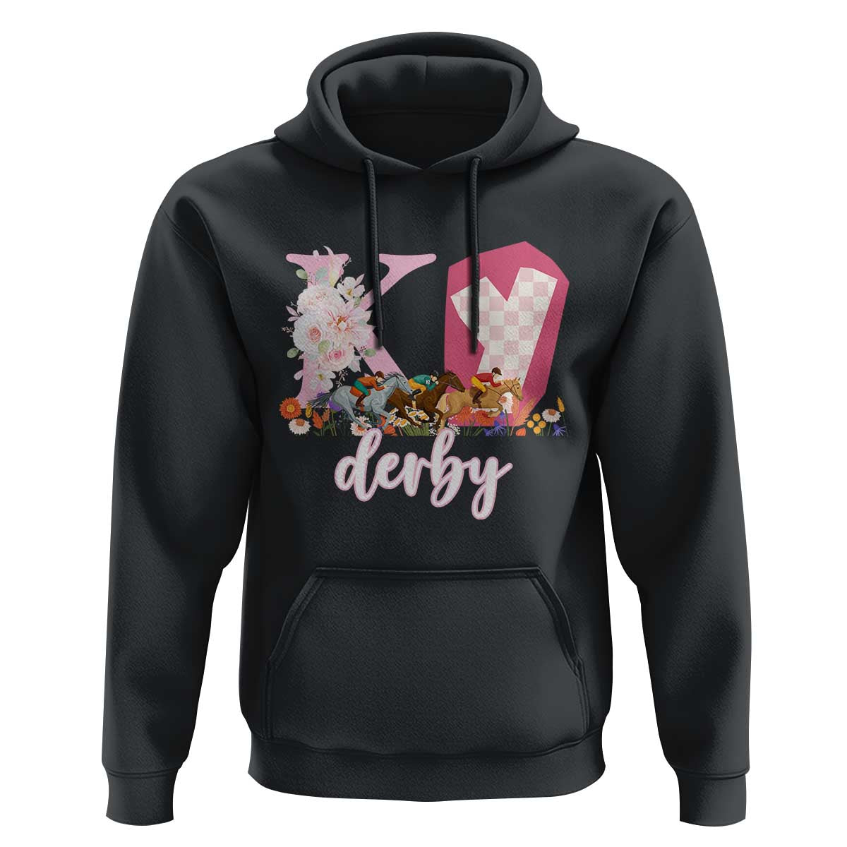 Retro Floral KY Horse Racing Graphic Hoodie Pink Gingham Southern Belle Derby Day Aesthetic