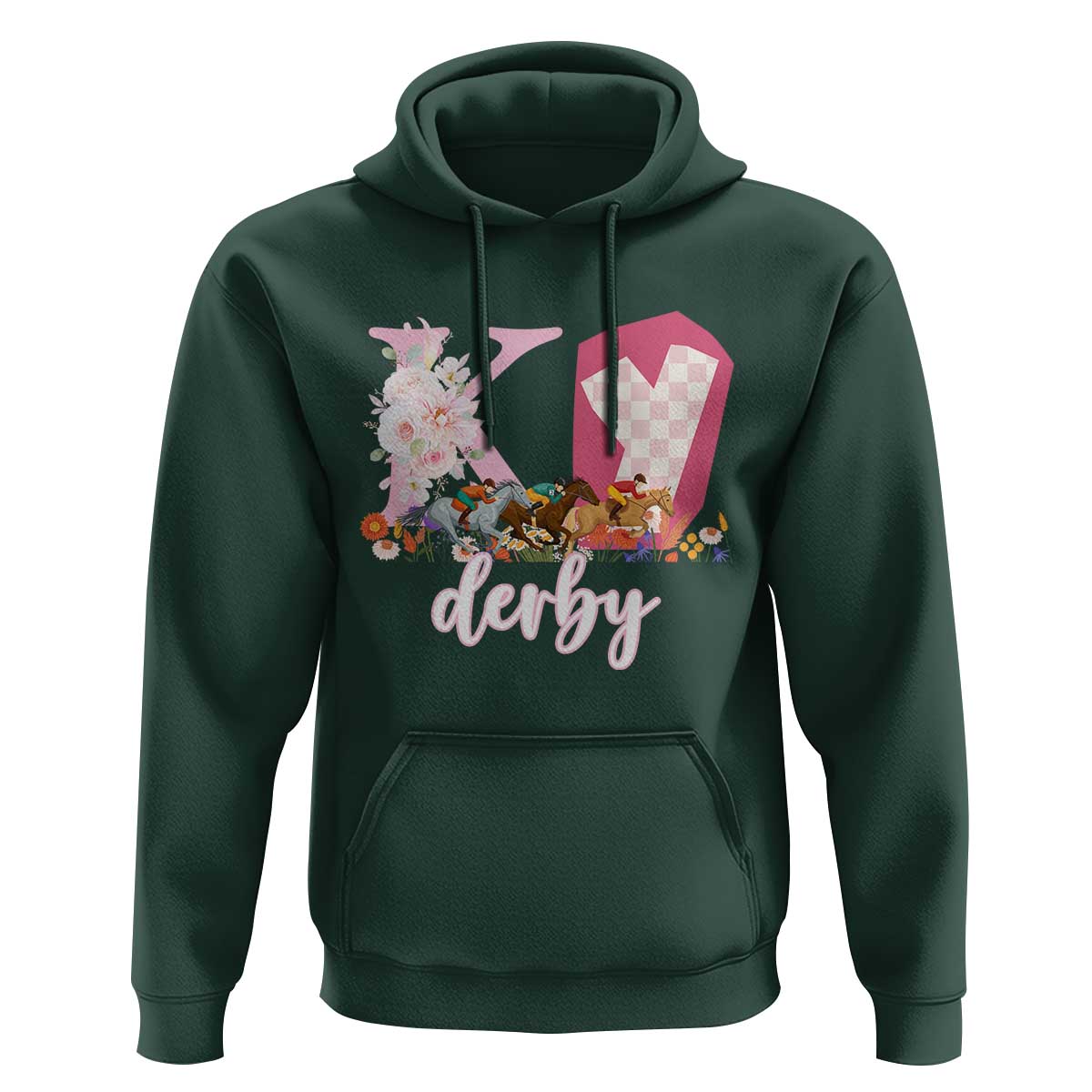 Retro Floral KY Horse Racing Graphic Hoodie Pink Gingham Southern Belle Derby Day Aesthetic