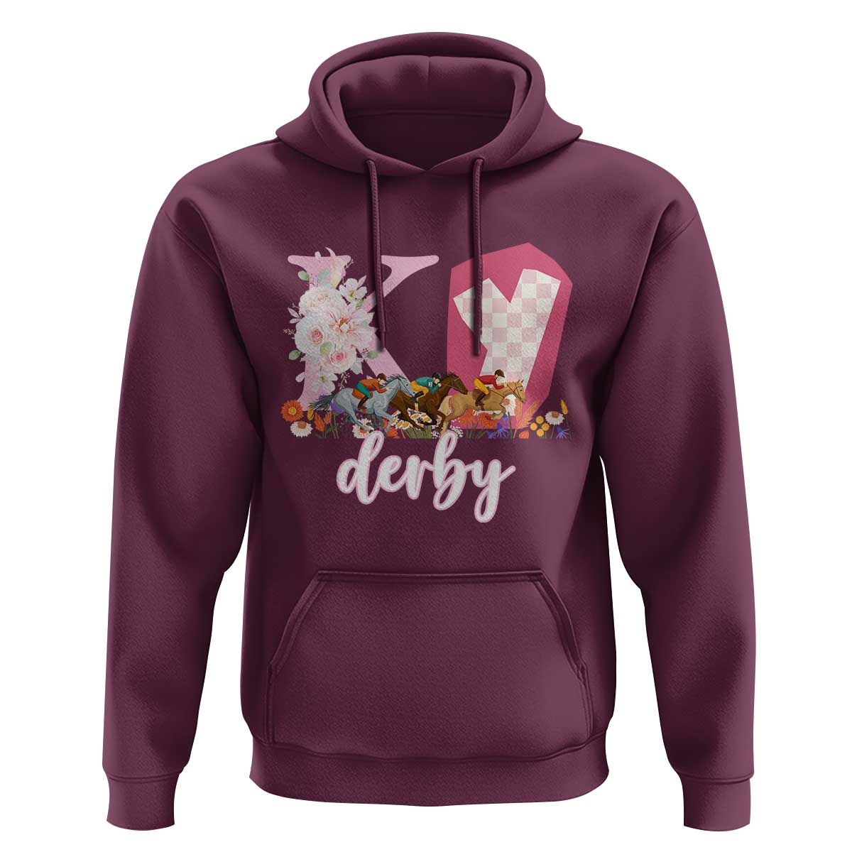 Retro Floral KY Horse Racing Graphic Hoodie Pink Gingham Southern Belle Derby Day Aesthetic