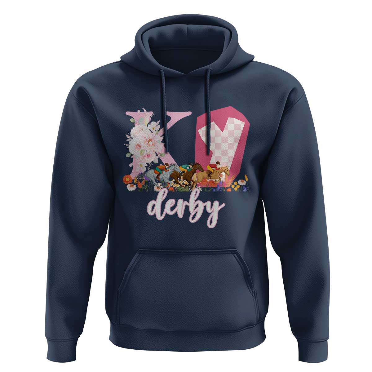 Retro Floral KY Horse Racing Graphic Hoodie Pink Gingham Southern Belle Derby Day Aesthetic