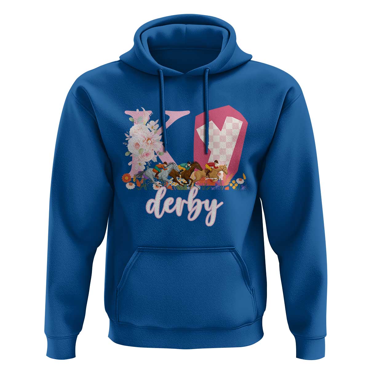 Retro Floral KY Horse Racing Graphic Hoodie Pink Gingham Southern Belle Derby Day Aesthetic