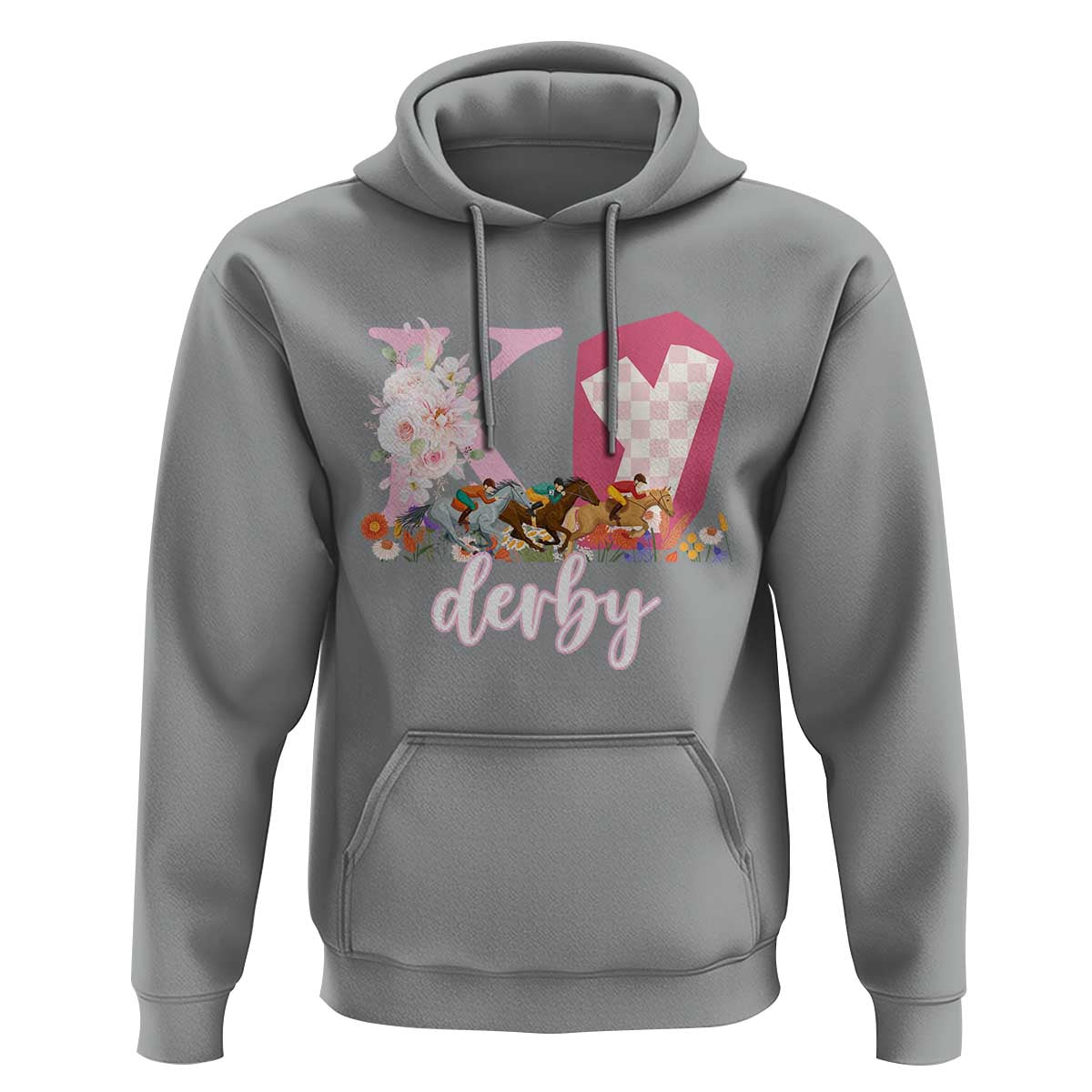 Retro Floral KY Horse Racing Graphic Hoodie Pink Gingham Southern Belle Derby Day Aesthetic