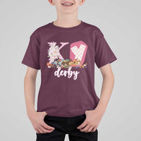 Retro Floral KY Horse Racing Graphic T Shirt For Kid Pink Gingham Southern Belle Derby Day Aesthetic