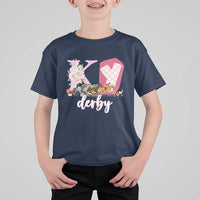 Retro Floral KY Horse Racing Graphic T Shirt For Kid Pink Gingham Southern Belle Derby Day Aesthetic