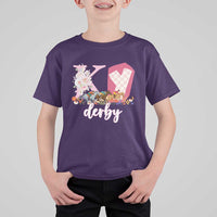 Retro Floral KY Horse Racing Graphic T Shirt For Kid Pink Gingham Southern Belle Derby Day Aesthetic