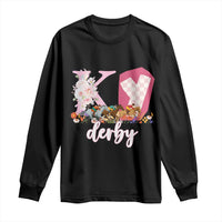 Retro Floral KY Horse Racing Graphic Long Sleeve Shirt Pink Gingham Southern Belle Derby Day Aesthetic