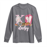 Retro Floral KY Horse Racing Graphic Long Sleeve Shirt Pink Gingham Southern Belle Derby Day Aesthetic