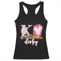 Retro Floral KY Horse Racing Graphic Racerback Tank Top Pink Gingham Southern Belle Derby Day Aesthetic