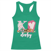 Retro Floral KY Horse Racing Graphic Racerback Tank Top Pink Gingham Southern Belle Derby Day Aesthetic